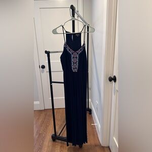 Elegant Navy Embroidered Maxi Dress
